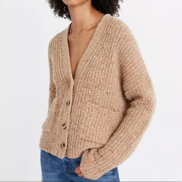 Madewell Sweaters - Madewell Speckled Rib Cardigan Sweater Tan M NWT